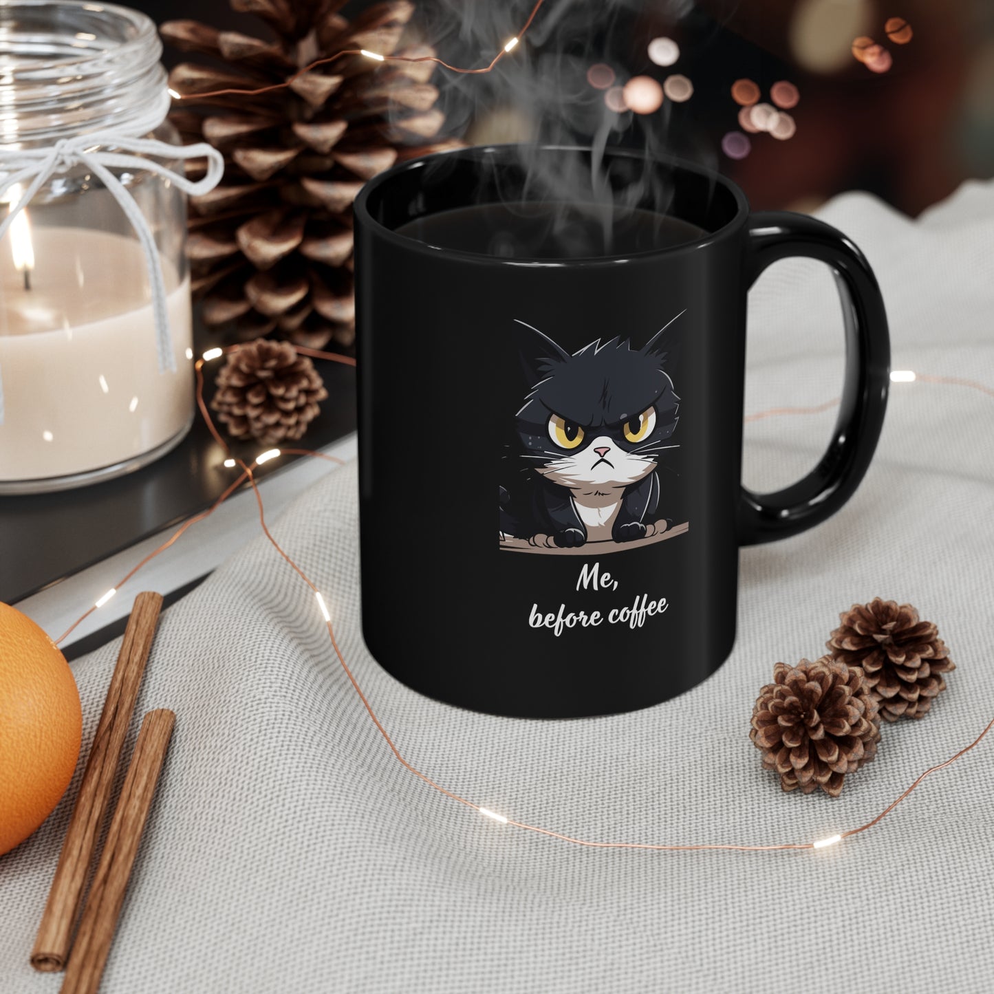 Black Cat White Cat Before Coffee After Coffee Funny Mug 11oz Black Mug