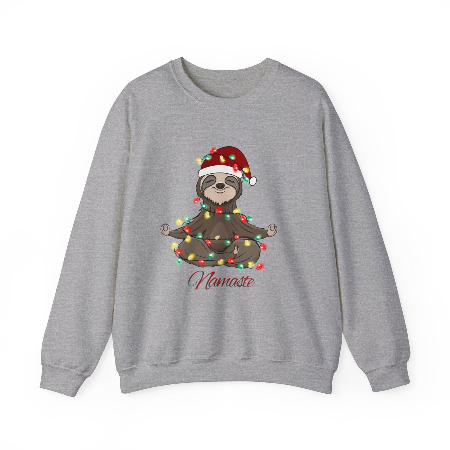 Christmas Sloth Lights Namaste Crewneck Sweatshirt