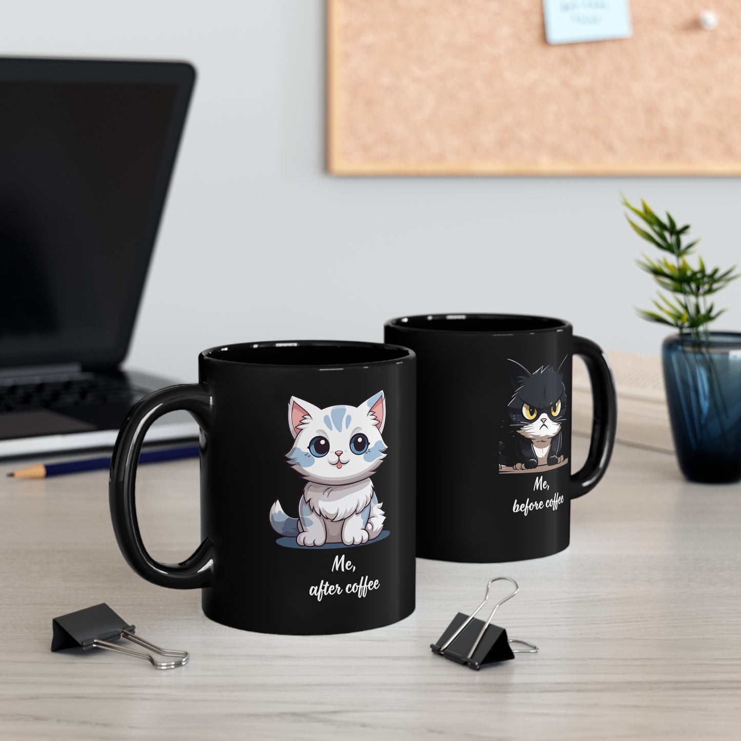 Black Cat White Cat Before Coffee After Coffee Funny Mug 11oz Black Mug