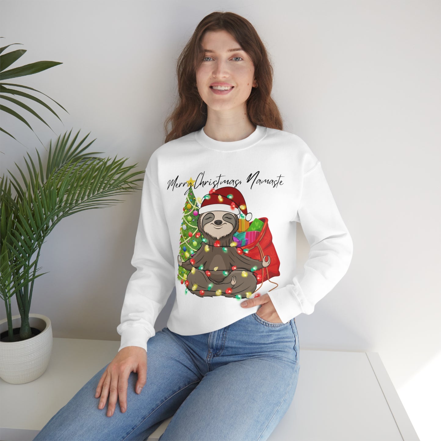 Merry Christmas Sloth Namaste Unisex Heavy Blend™ Crewneck Sweatshirt