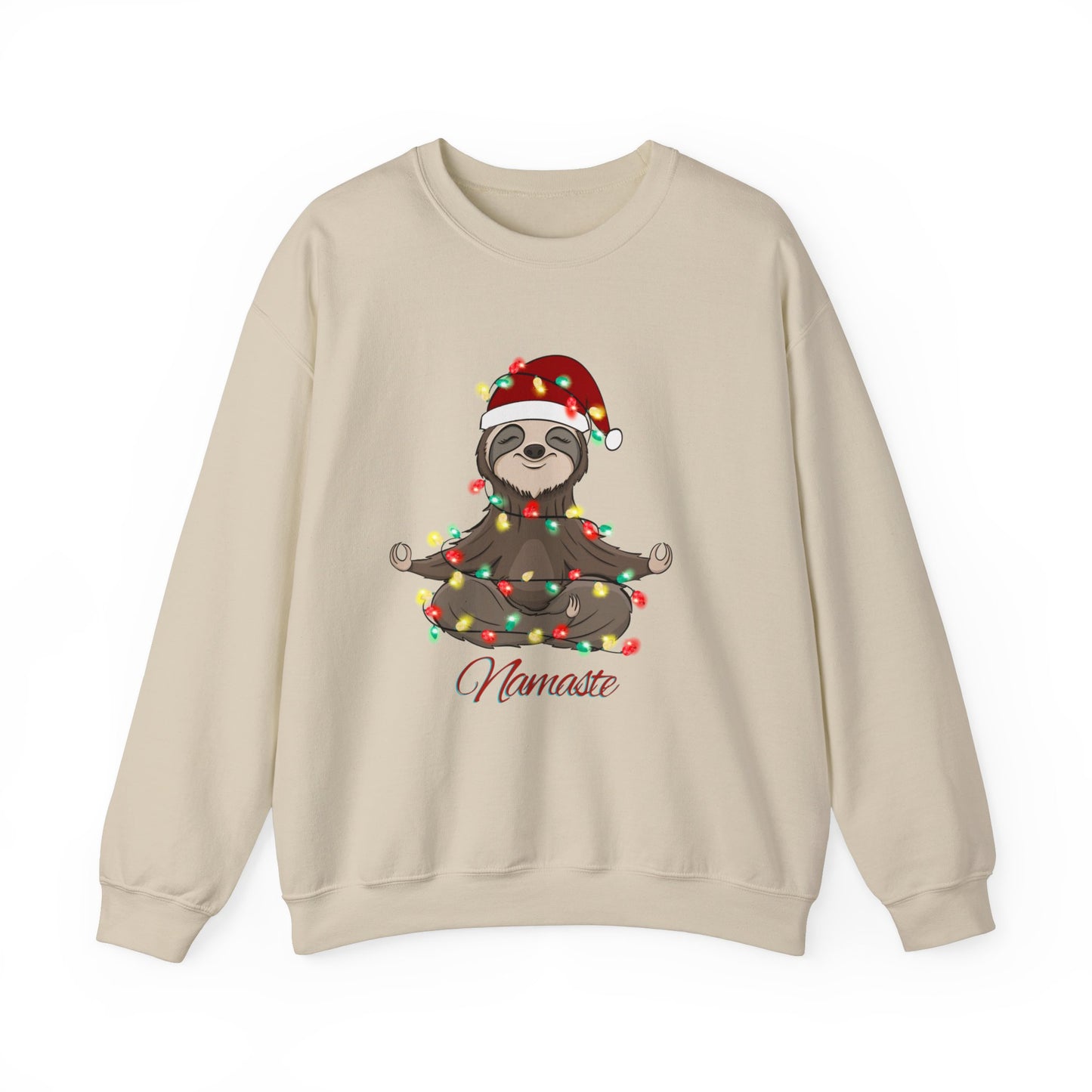 Christmas Sloth Lights Namaste Crewneck Sweatshirt