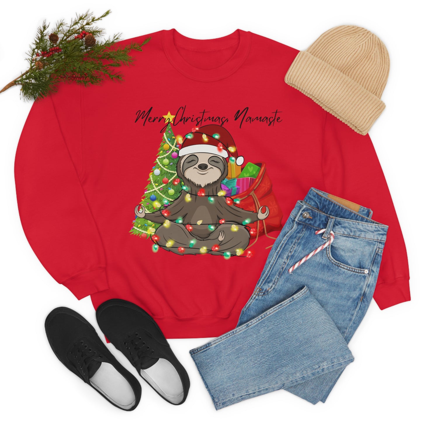 Merry Christmas Sloth Namaste Unisex Heavy Blend™ Crewneck Sweatshirt