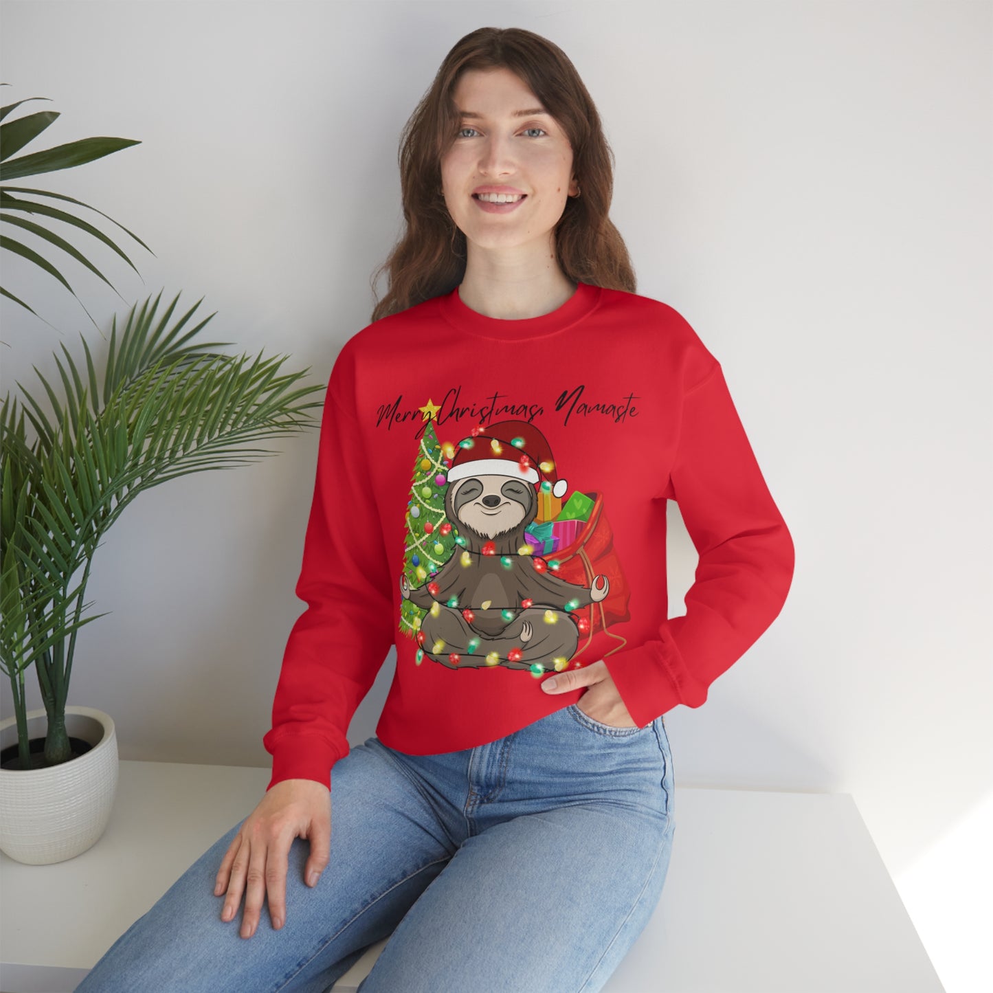 Merry Christmas Sloth Namaste Unisex Heavy Blend™ Crewneck Sweatshirt