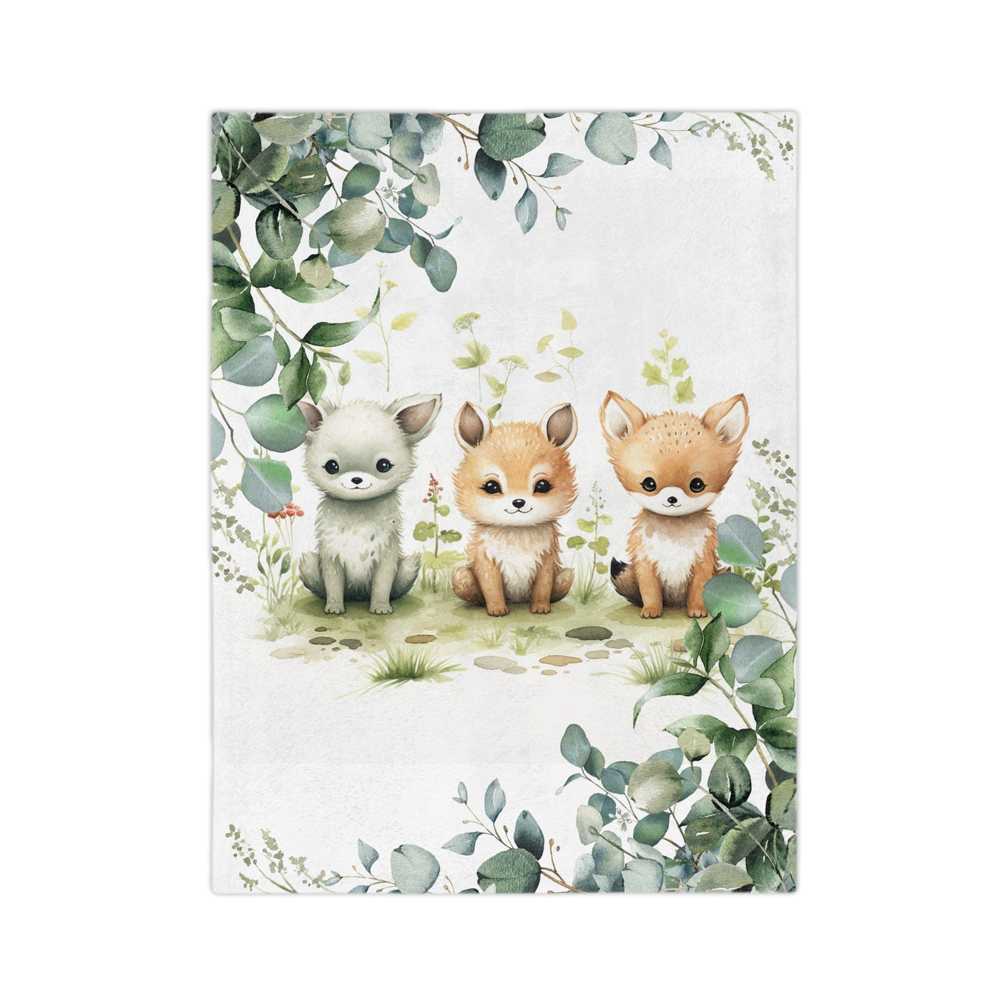 White Baby Blanket Woodland animals Cute Velveteen Minky Blanket