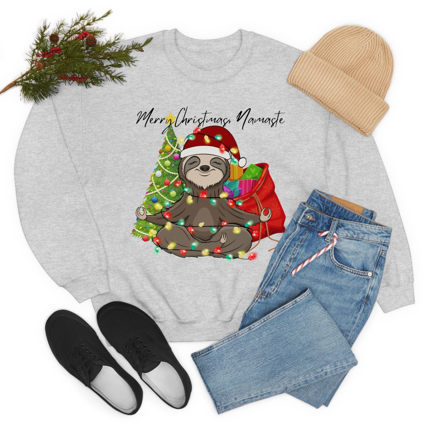 Merry Christmas Sloth Namaste Unisex Heavy Blend™ Crewneck Sweatshirt