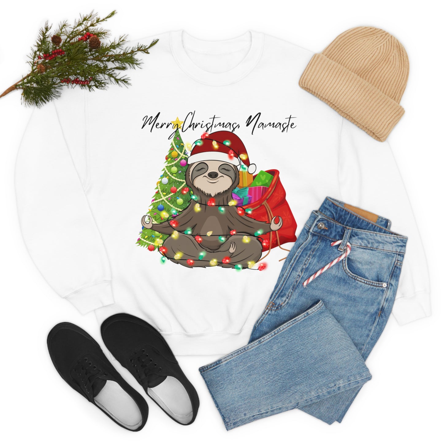 Merry Christmas Sloth Namaste Unisex Heavy Blend™ Crewneck Sweatshirt