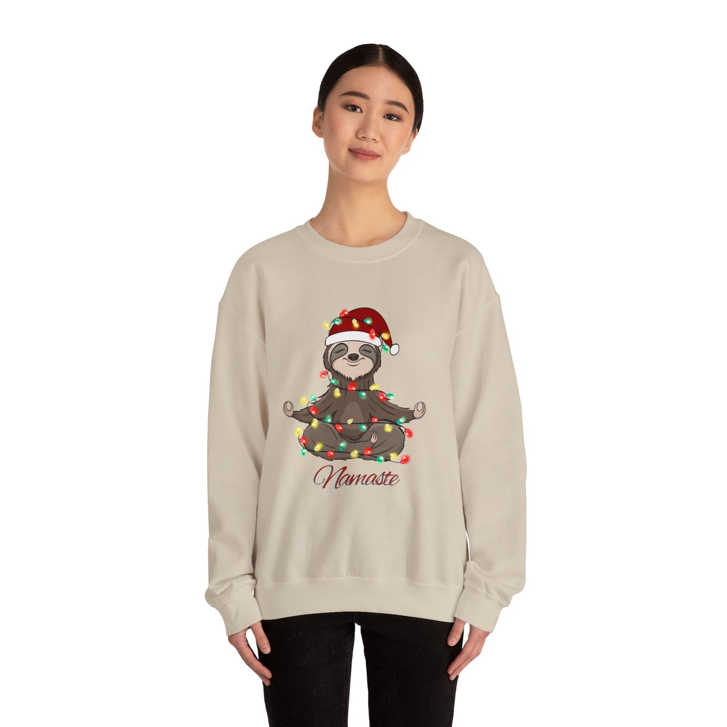 Christmas Sloth Lights Namaste Crewneck Sweatshirt