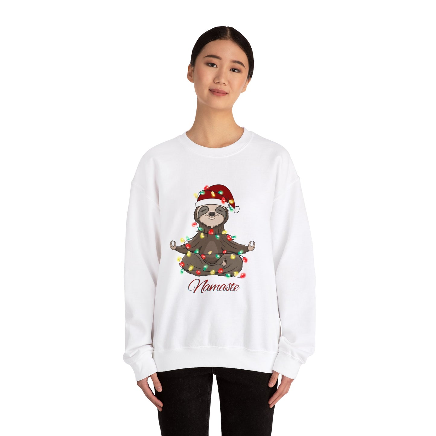 Christmas Sloth Lights Namaste Crewneck Sweatshirt