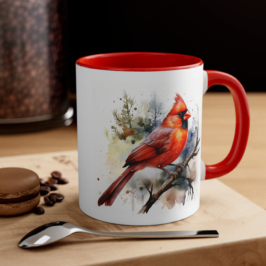 Cardinal Bird White & Red Coffee Mug, 11oz