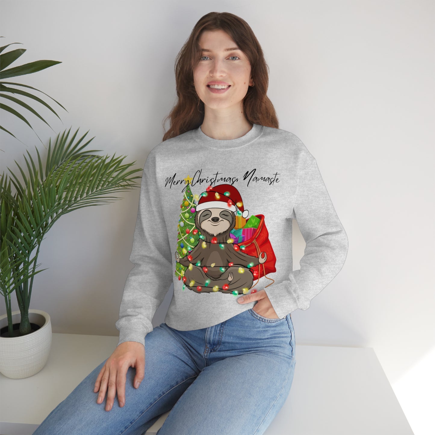 Merry Christmas Sloth Namaste Unisex Heavy Blend™ Crewneck Sweatshirt