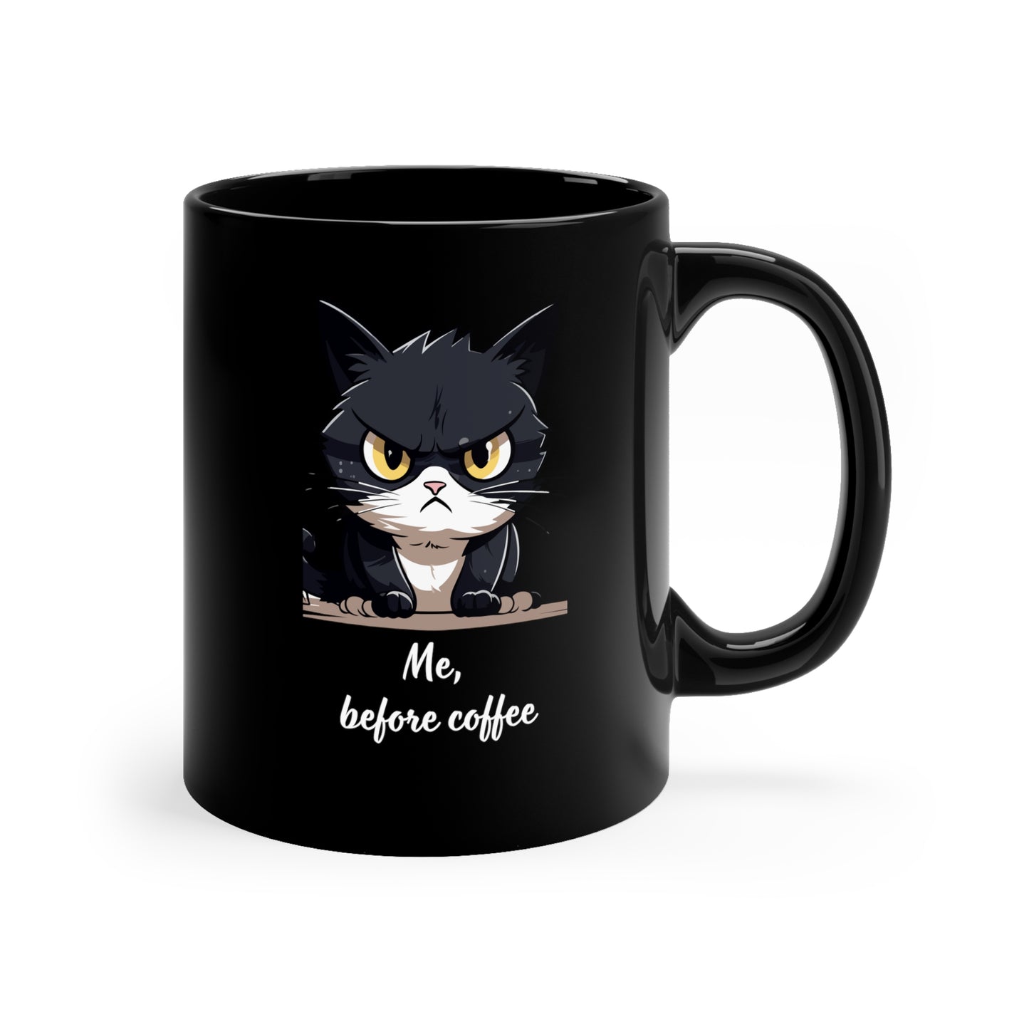 Black Cat White Cat Before Coffee After Coffee Funny Mug 11oz Black Mug