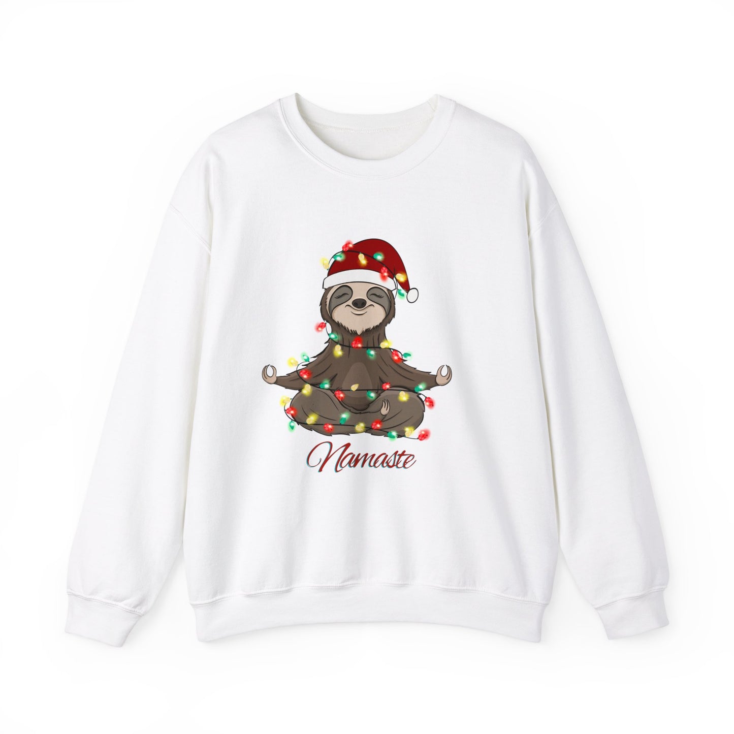 Christmas Sloth Lights Namaste Crewneck Sweatshirt