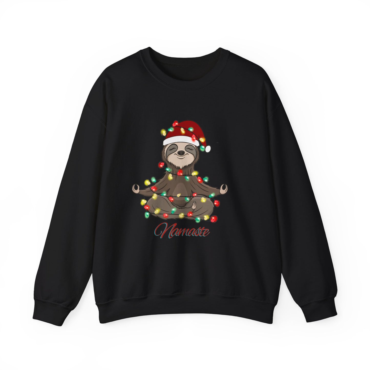 Christmas Sloth Lights Namaste Crewneck Sweatshirt