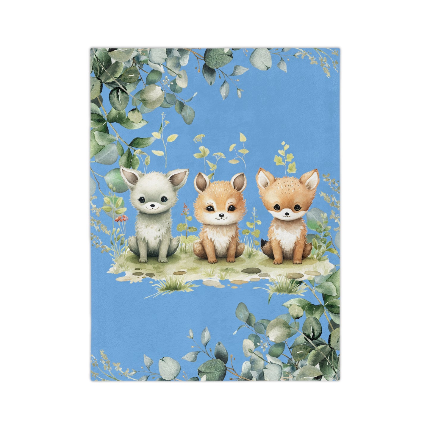 Blue Woodland animals Cute Velveteen Minky Blanket