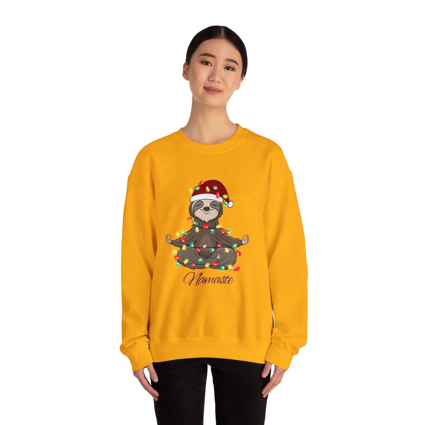 Christmas Sloth Lights Namaste Crewneck Sweatshirt