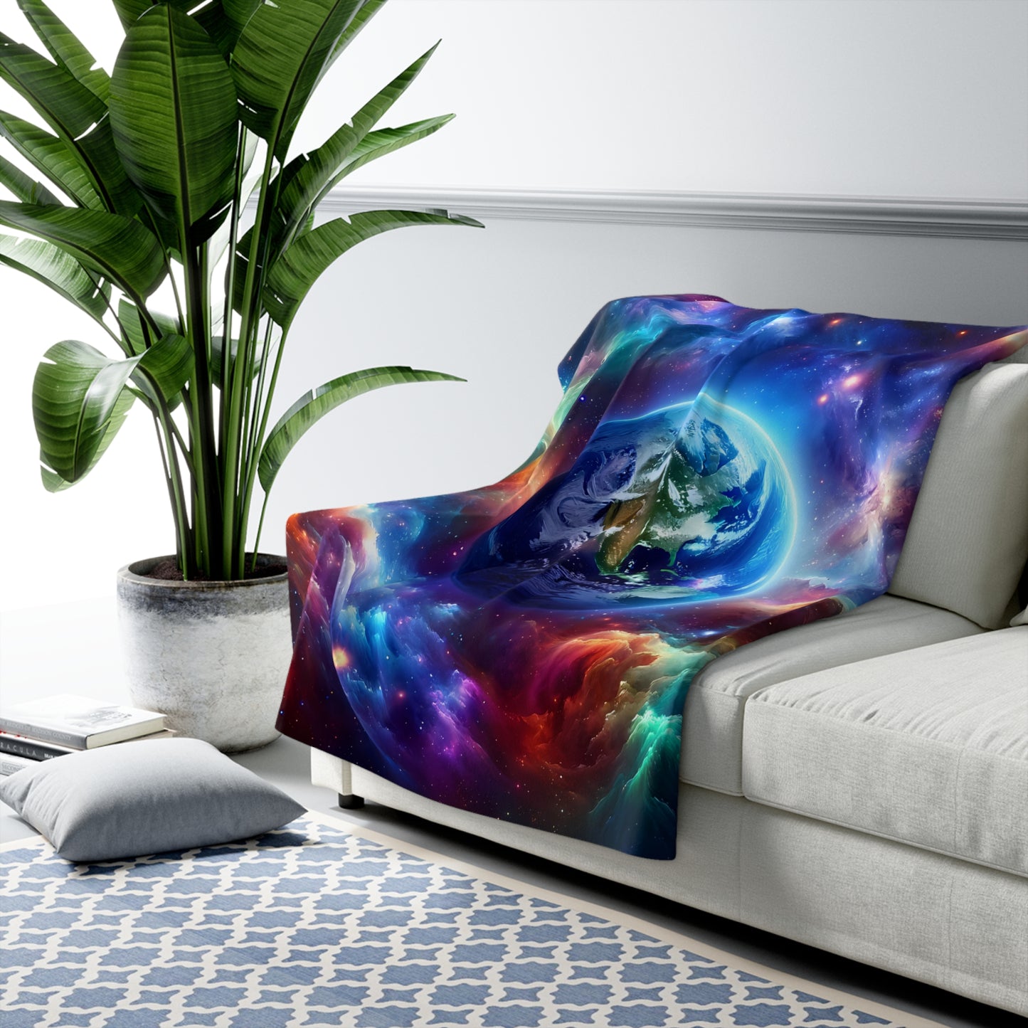 Sherpa Fleece Blanket Celestial Earth Colorful