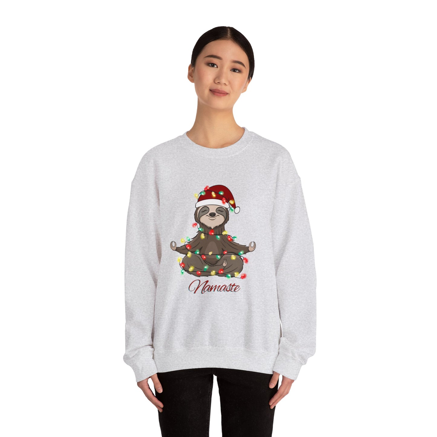 Christmas Sloth Lights Namaste Crewneck Sweatshirt