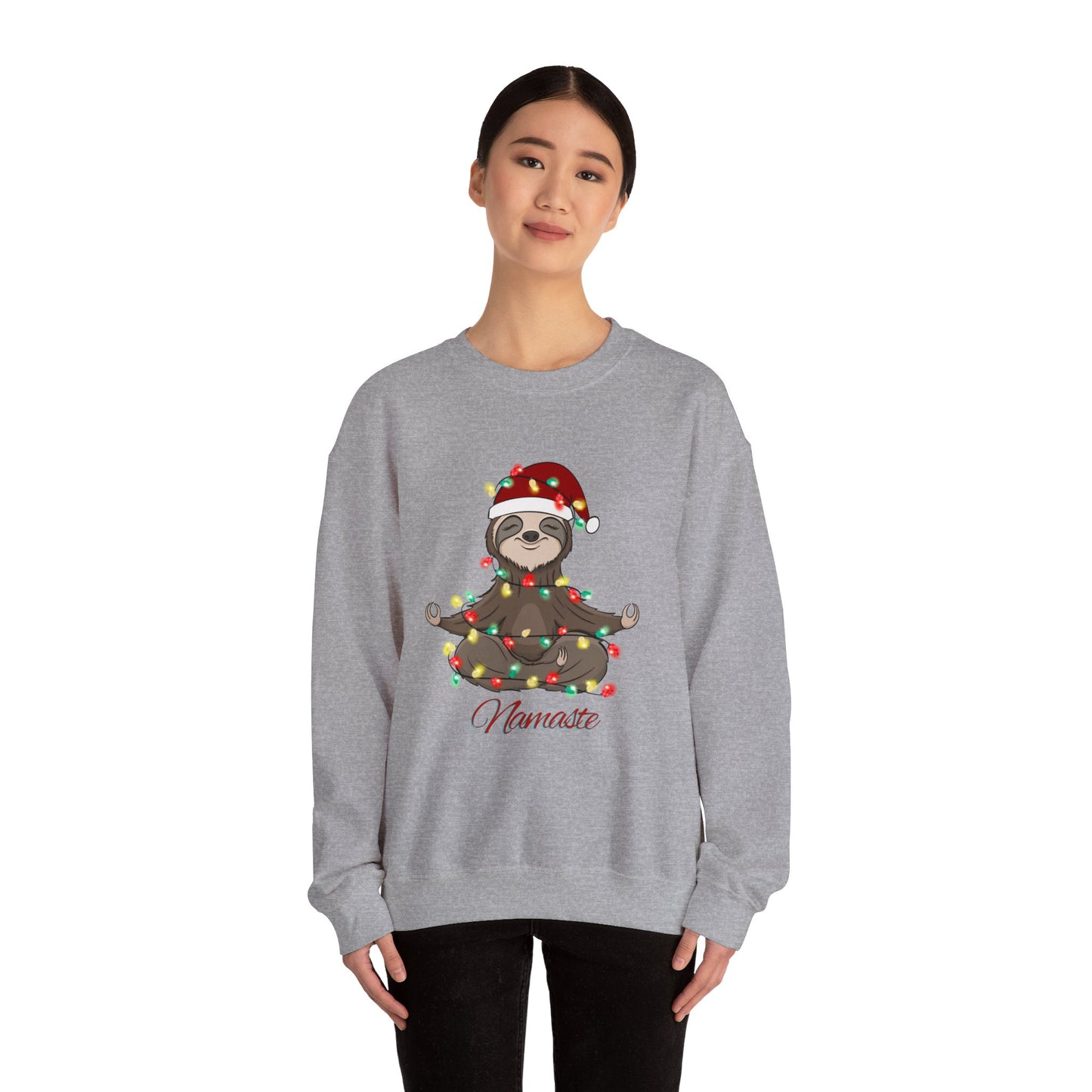 Christmas Sloth Lights Namaste Crewneck Sweatshirt