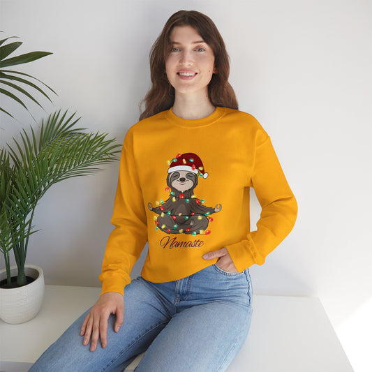 Christmas Sloth Lights Namaste Crewneck Sweatshirt