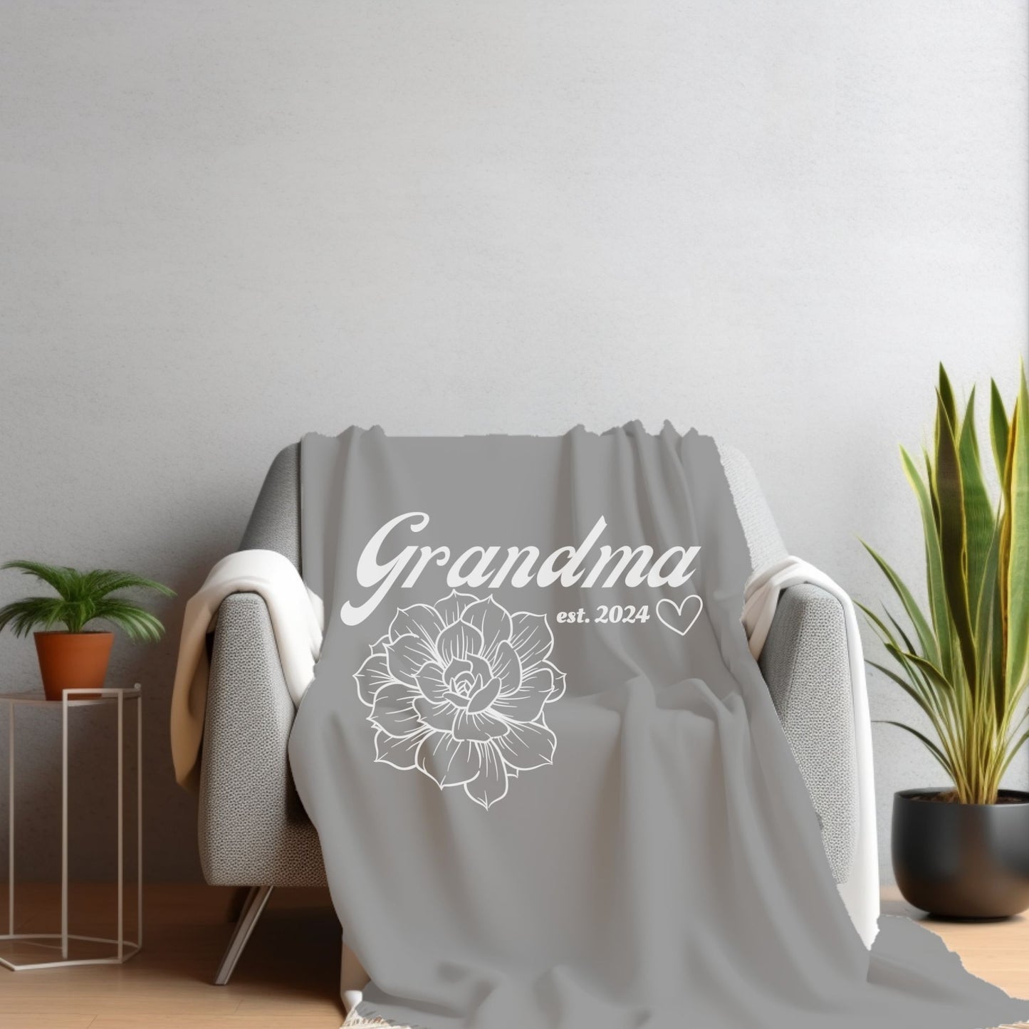 Grandma est 2024 Flower Gift Velveteen Plush Blanket