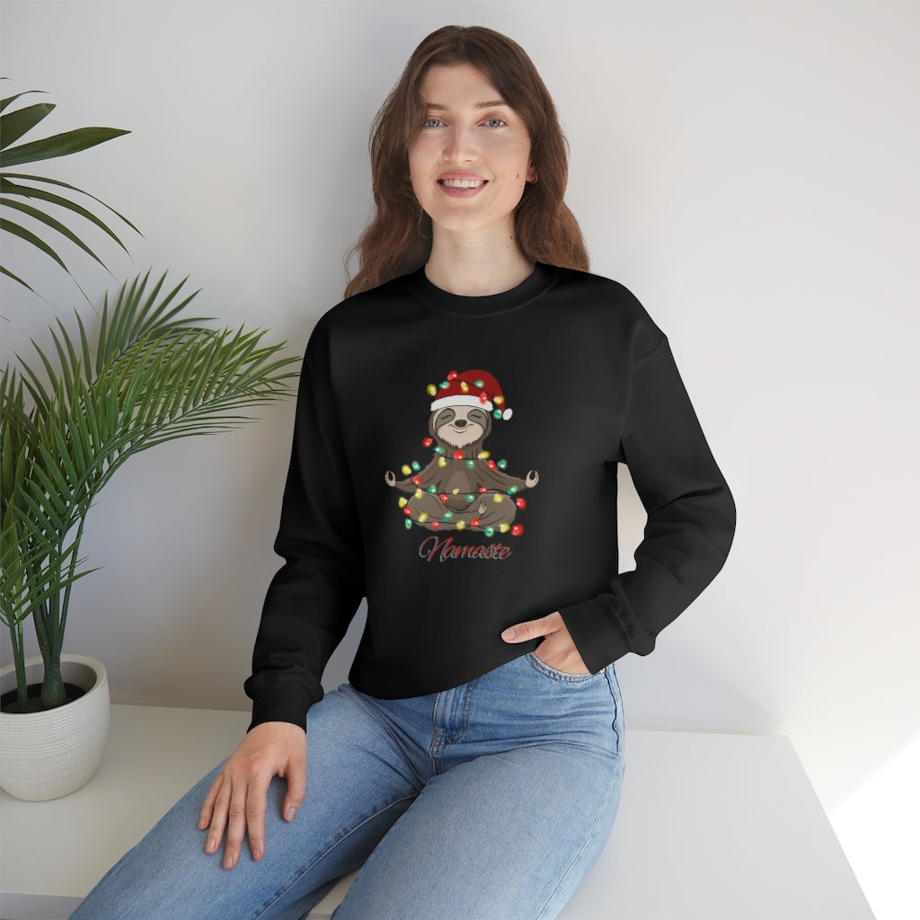 Namaste Sloth Christmas Lights Holiday Unisex Heavy Blend™ Crewneck Sweatshirt