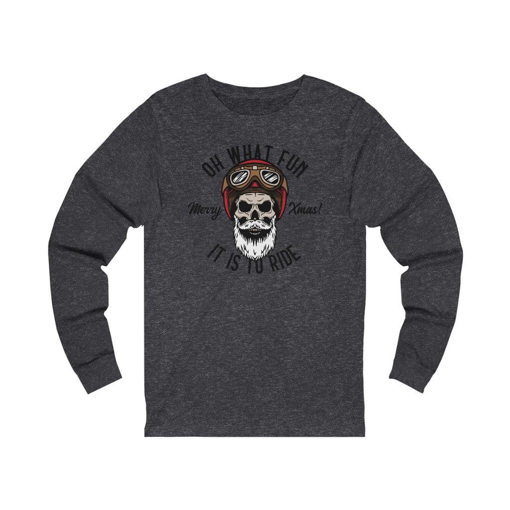 Biker Skull Santa Christmas Bella Canvas 3501 Unisex Jersey Long Sleeve Tee