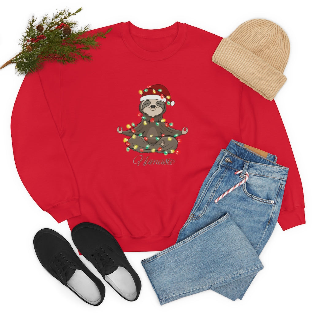 Namaste Sloth Christmas Lights Holiday Unisex Heavy Blend™ Crewneck Sweatshirt