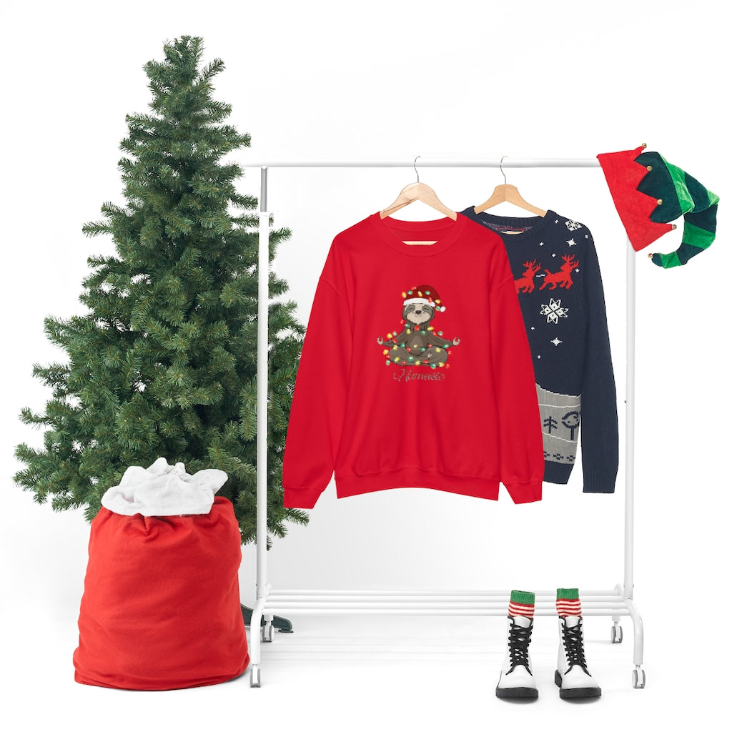 Namaste Sloth Christmas Lights Holiday Unisex Heavy Blend™ Crewneck Sweatshirt