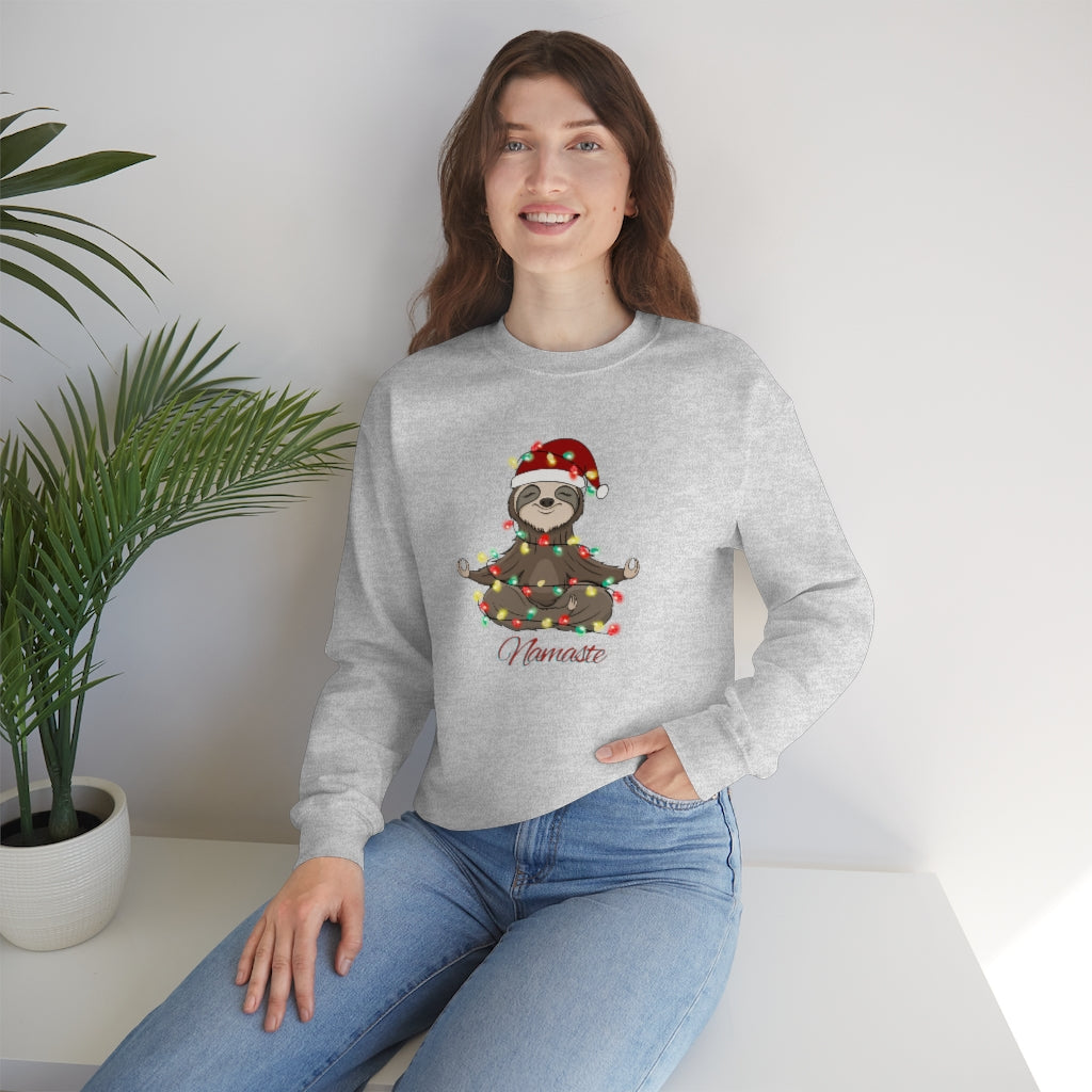 Namaste Sloth Christmas Lights Holiday Unisex Heavy Blend™ Crewneck Sweatshirt