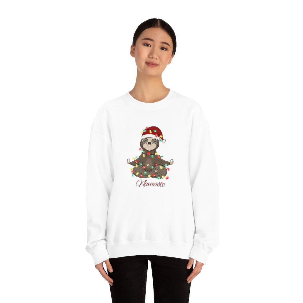 Namaste Sloth Christmas Lights Holiday Unisex Heavy Blend™ Crewneck Sweatshirt