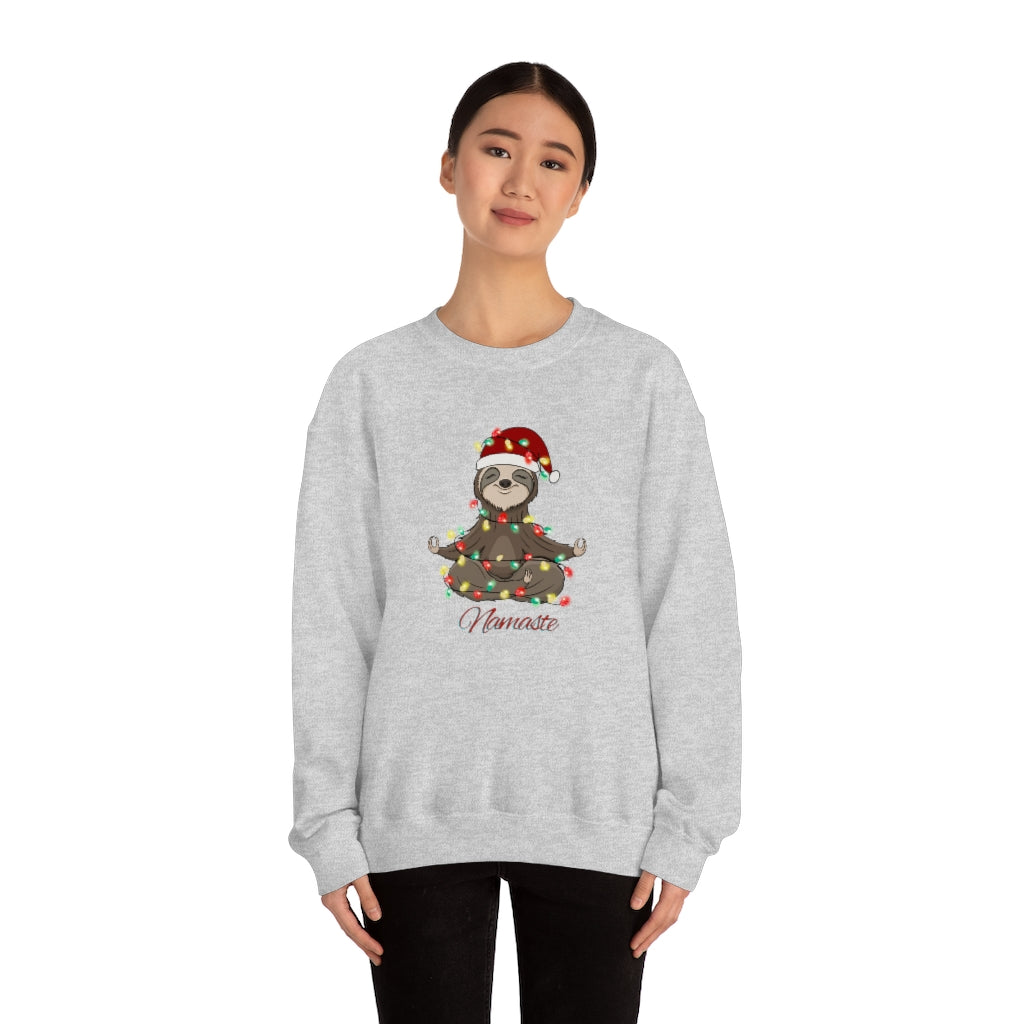 Namaste Sloth Christmas Lights Holiday Unisex Heavy Blend™ Crewneck Sweatshirt