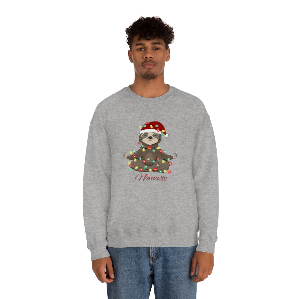 Namaste Sloth Christmas Lights Holiday Unisex Heavy Blend™ Crewneck Sweatshirt