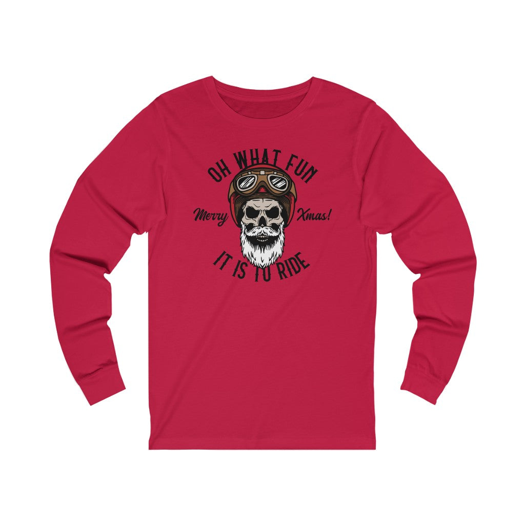 Biker Skull Santa Christmas Bella Canvas 3501 Unisex Jersey Long Sleeve Tee