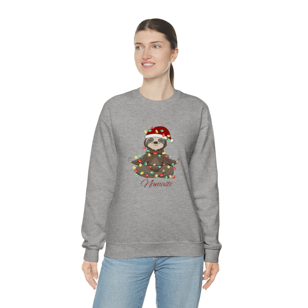 Namaste Sloth Christmas Lights Holiday Unisex Heavy Blend™ Crewneck Sweatshirt