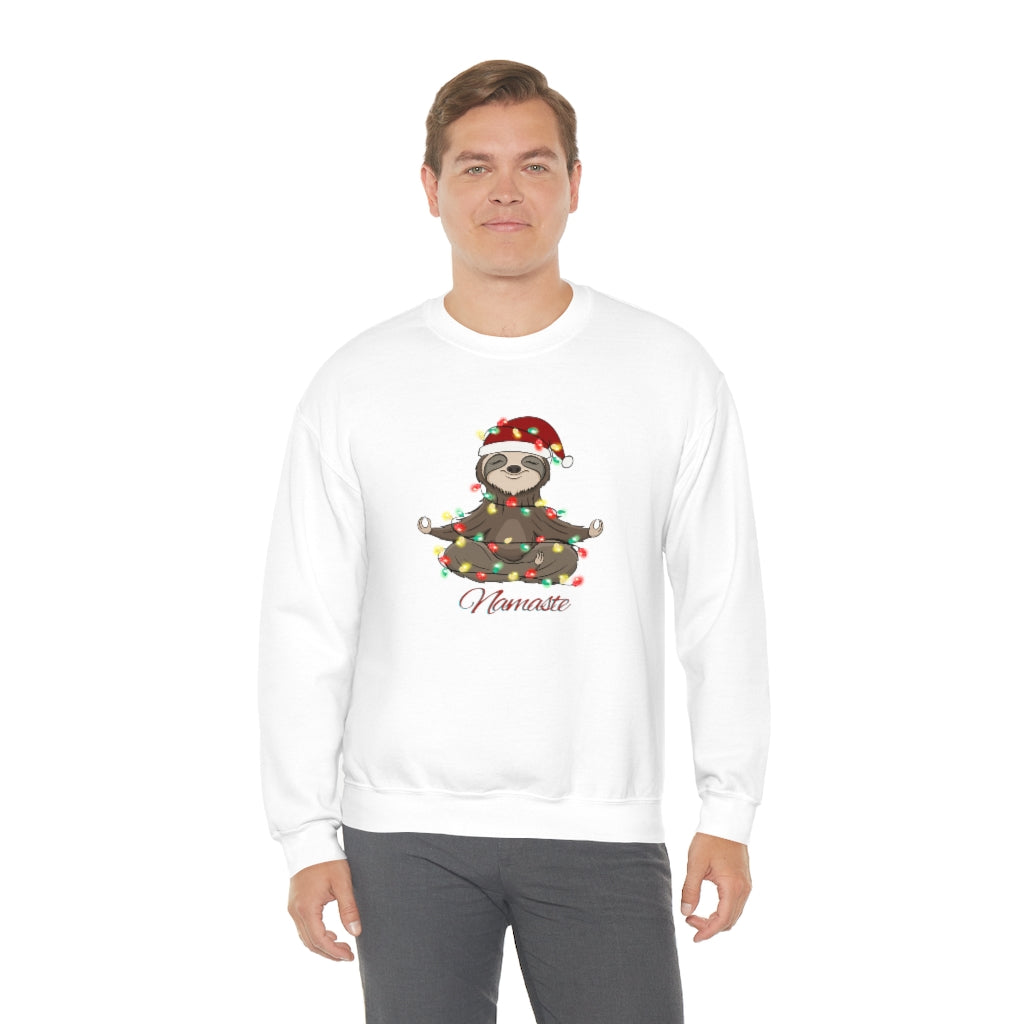 Namaste Sloth Christmas Lights Holiday Unisex Heavy Blend™ Crewneck Sweatshirt