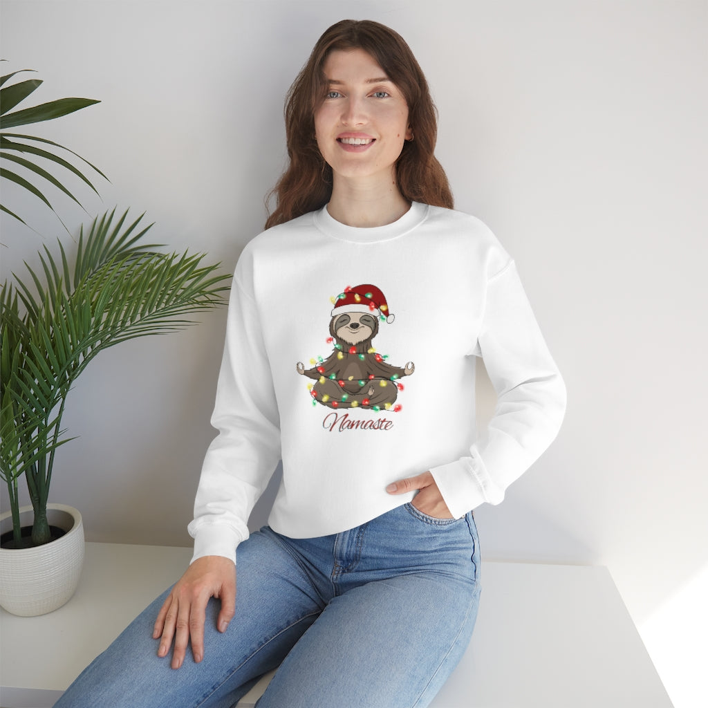 Namaste Sloth Christmas Lights Holiday Unisex Heavy Blend™ Crewneck Sweatshirt